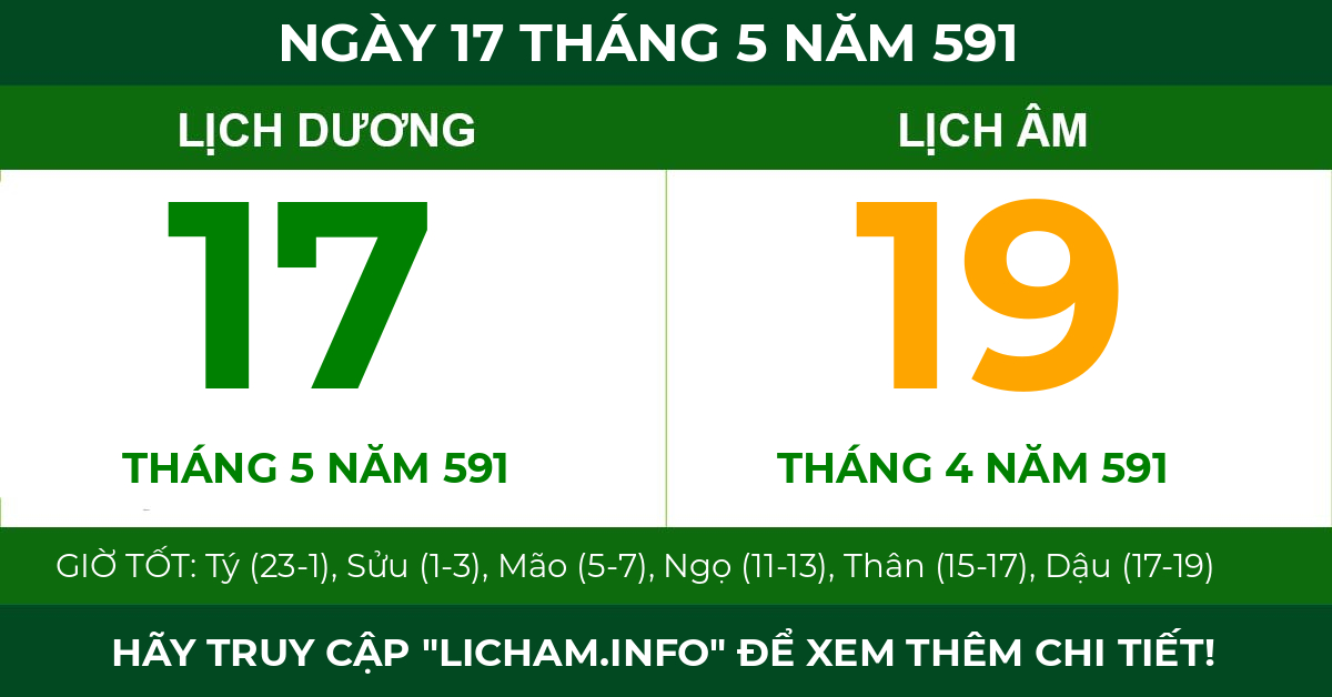 lịch âm ngày 17 tháng 5 năm 591