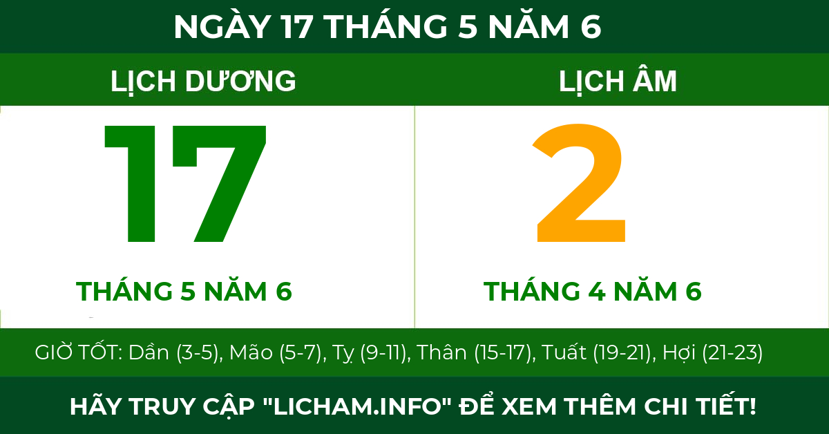 lịch âm ngày 17 tháng 5 năm 6
