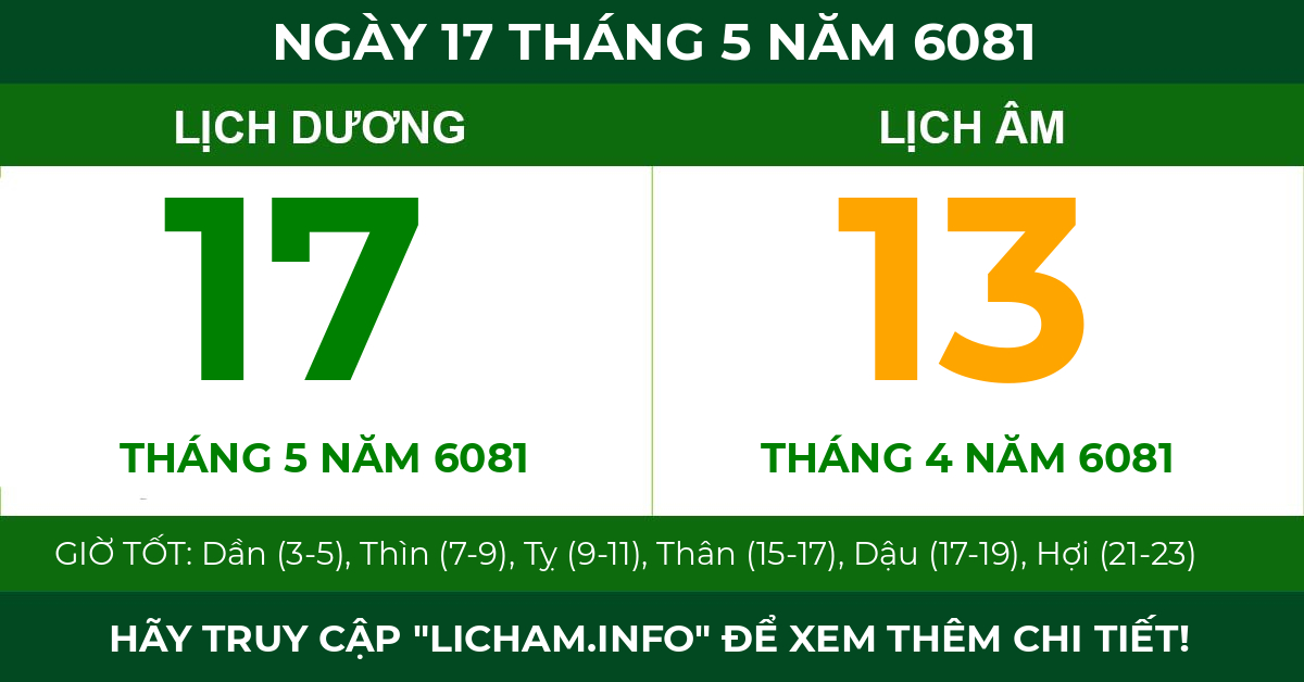 lịch âm ngày 17 tháng 5 năm 6081