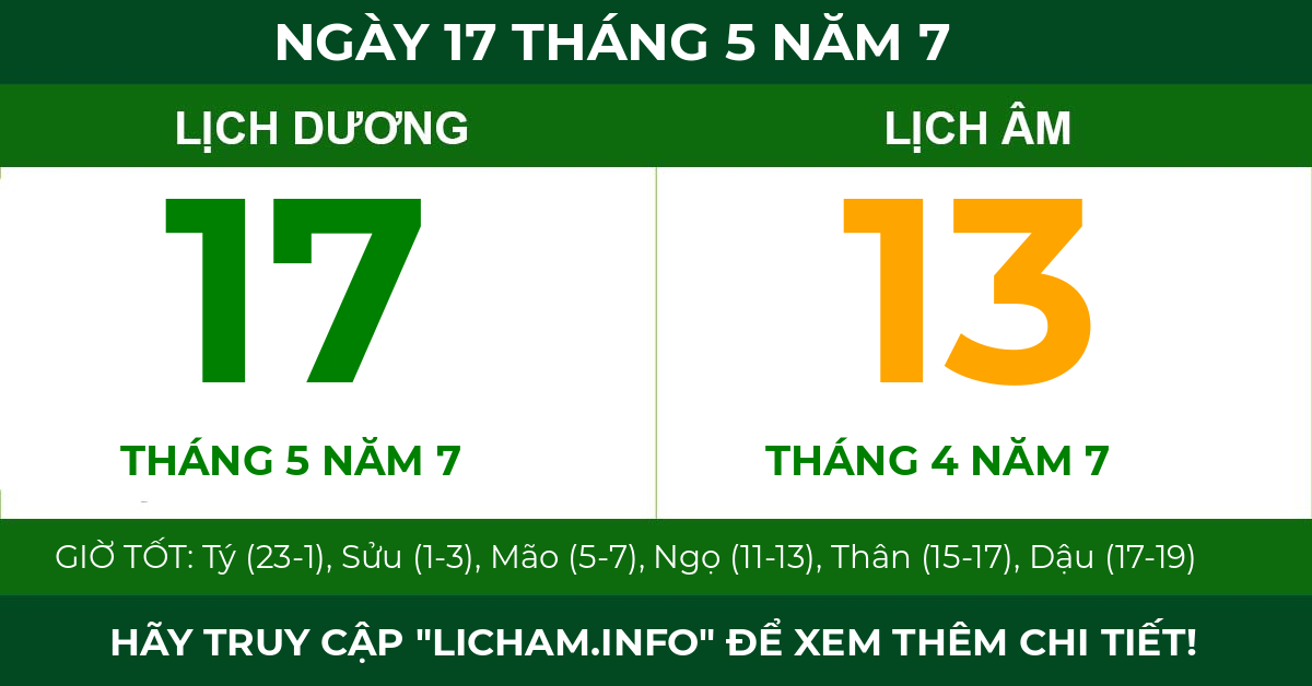 lịch âm ngày 17 tháng 5 năm 7