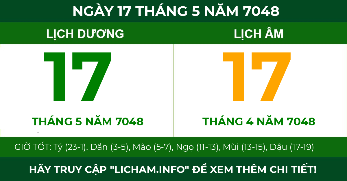 lịch âm ngày 17 tháng 5 năm 7048