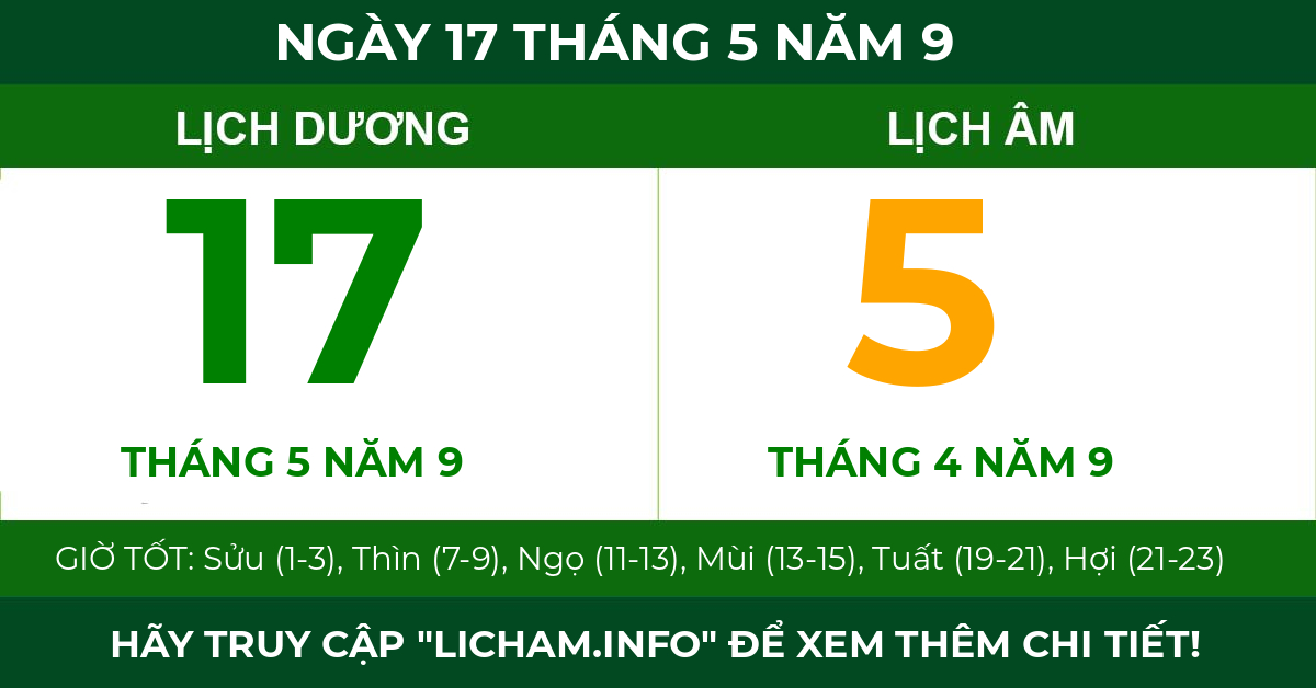 lịch âm ngày 17 tháng 5 năm 9