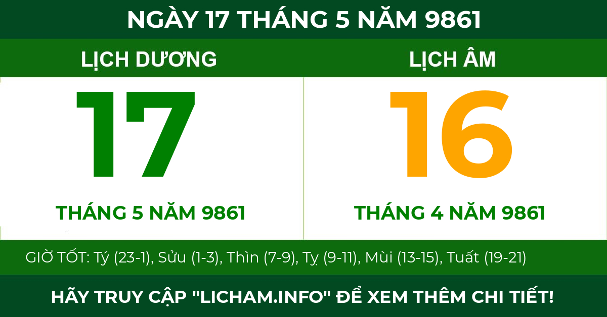 lịch âm ngày 17 tháng 5 năm 9861