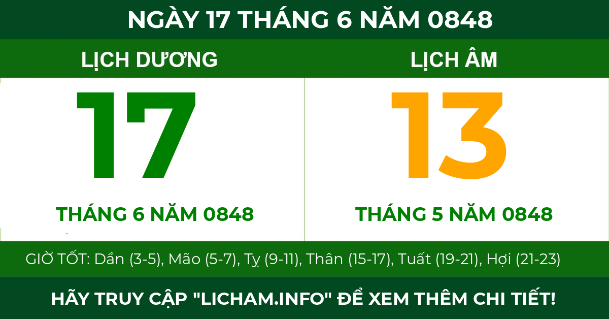 lịch âm ngày 17 tháng 6 năm 0848