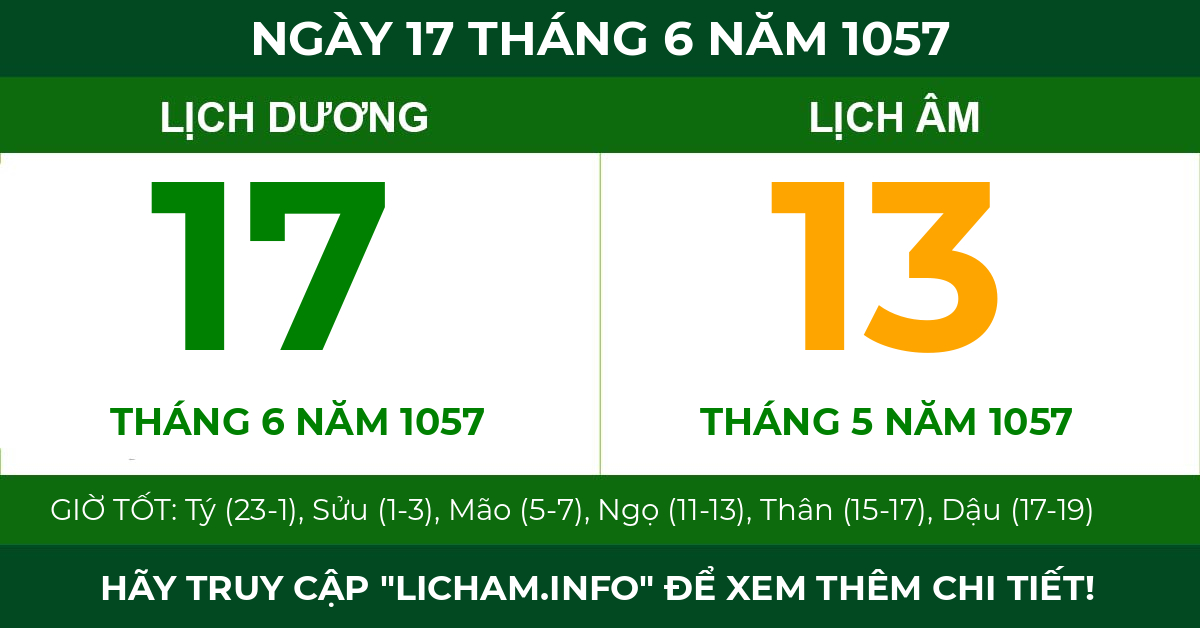 lịch âm ngày 17 tháng 6 năm 1057