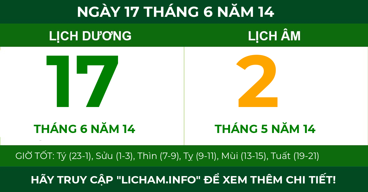 lịch âm ngày 17 tháng 6 năm 14