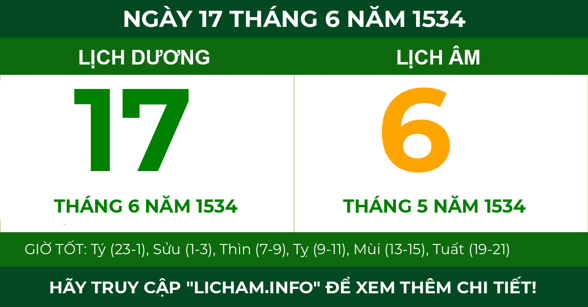 lịch âm ngày 17 tháng 6 năm 1534