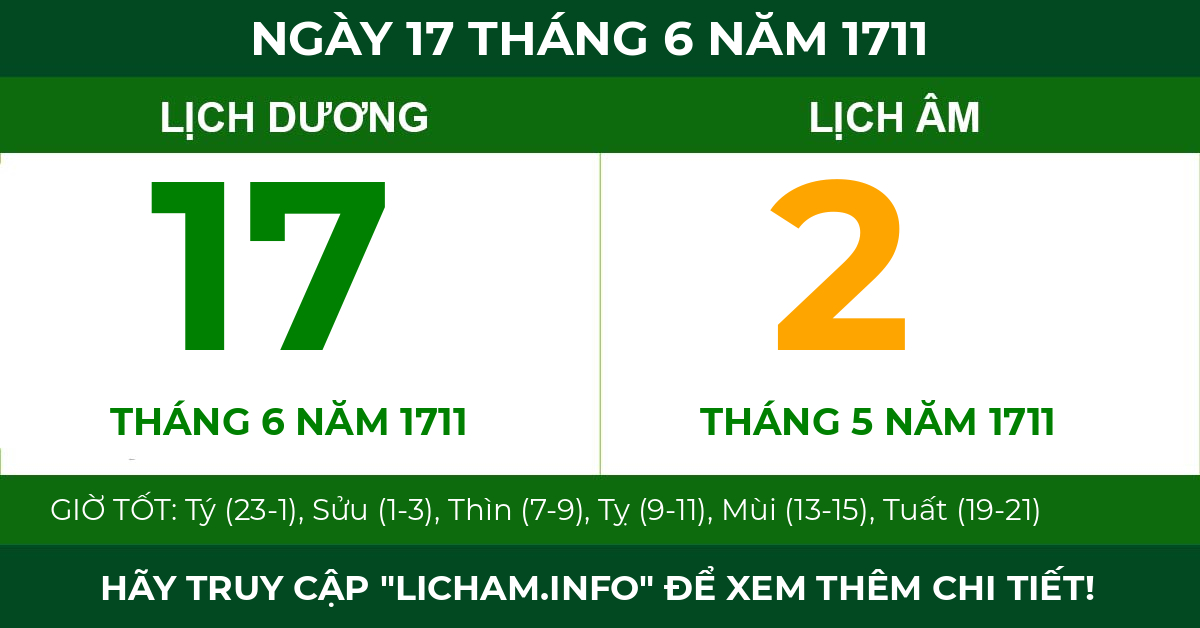 lịch âm ngày 17 tháng 6 năm 1711