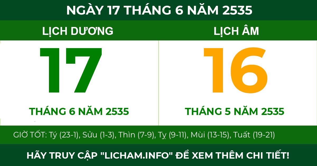 lịch âm ngày 17 tháng 6 năm 2535