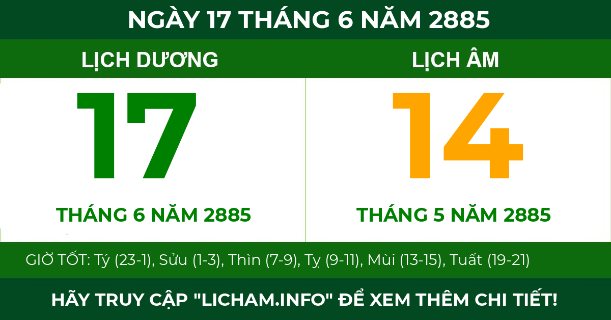 lịch âm ngày 17 tháng 6 năm 2885