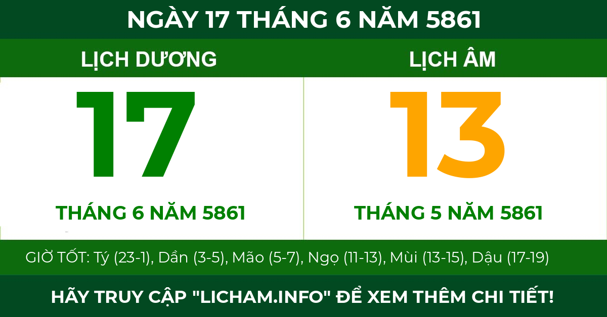 lịch âm ngày 17 tháng 6 năm 5861