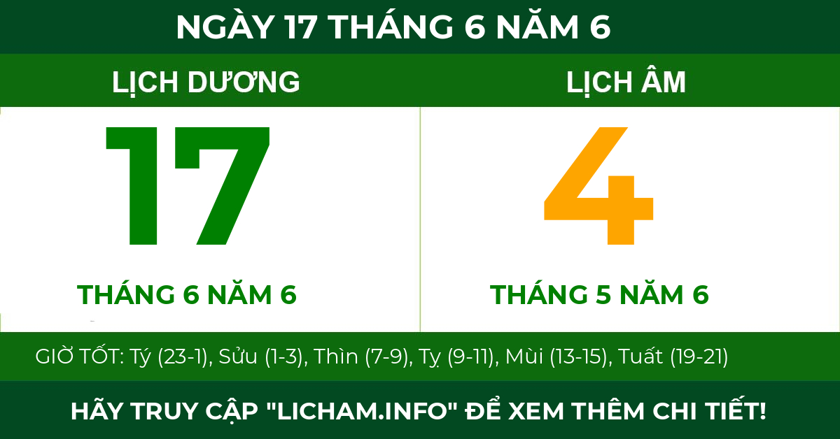 lịch âm ngày 17 tháng 6 năm 6