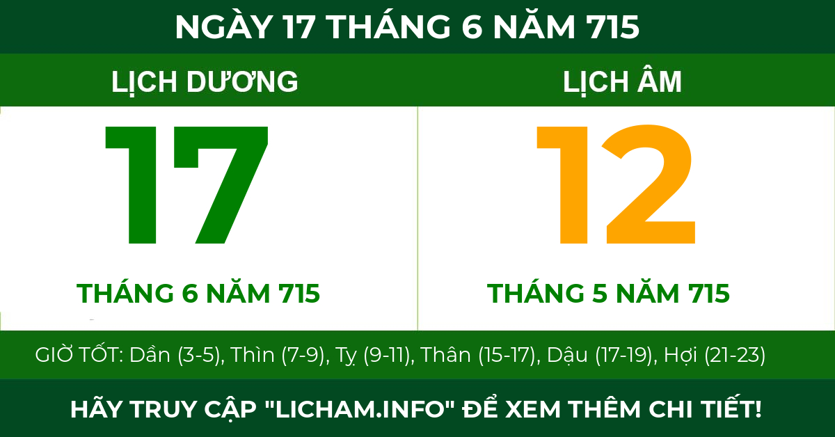 lịch âm ngày 17 tháng 6 năm 715