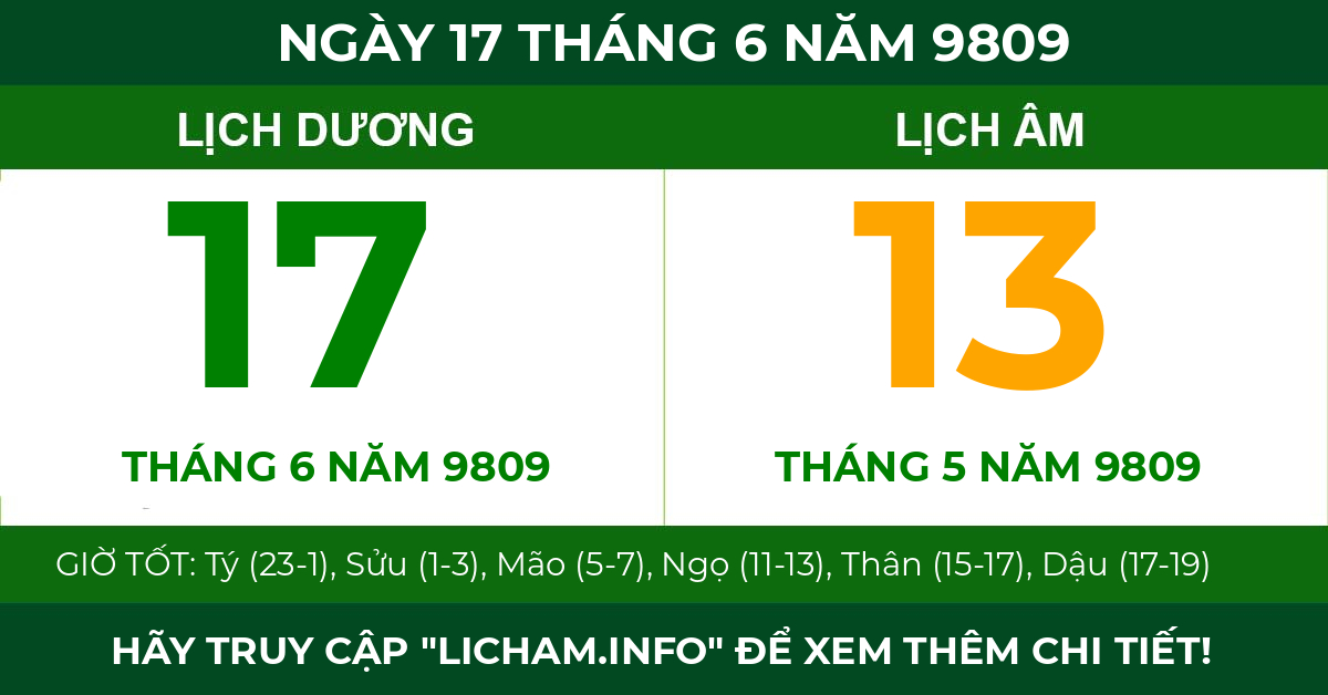 lịch âm ngày 17 tháng 6 năm 9809