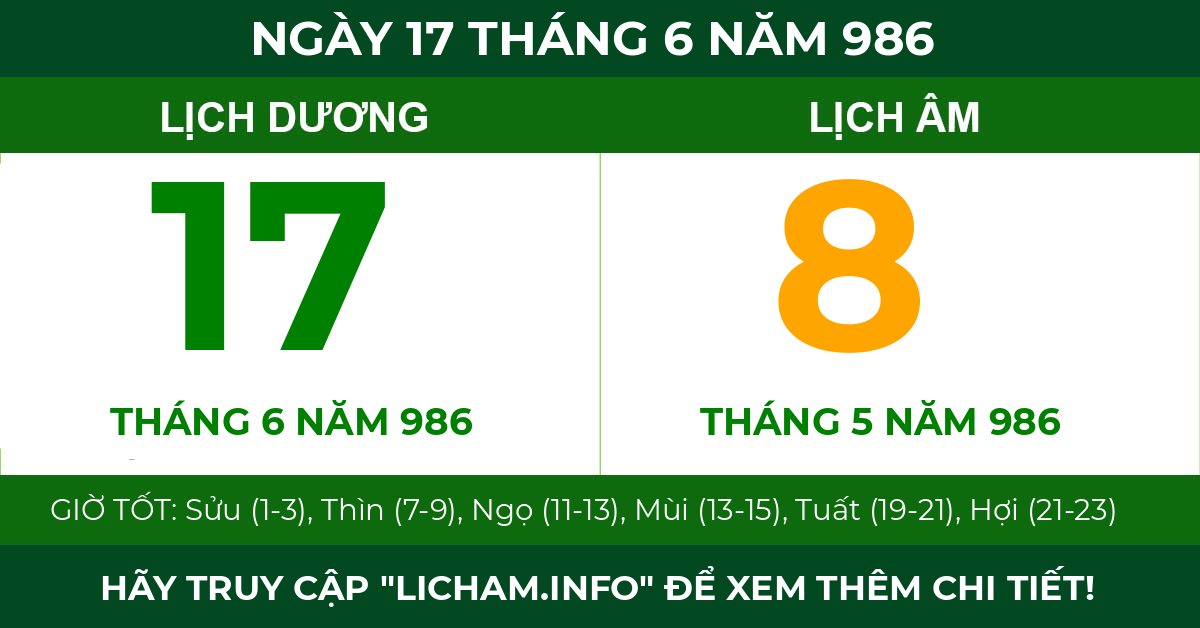 lịch âm ngày 17 tháng 6 năm 986