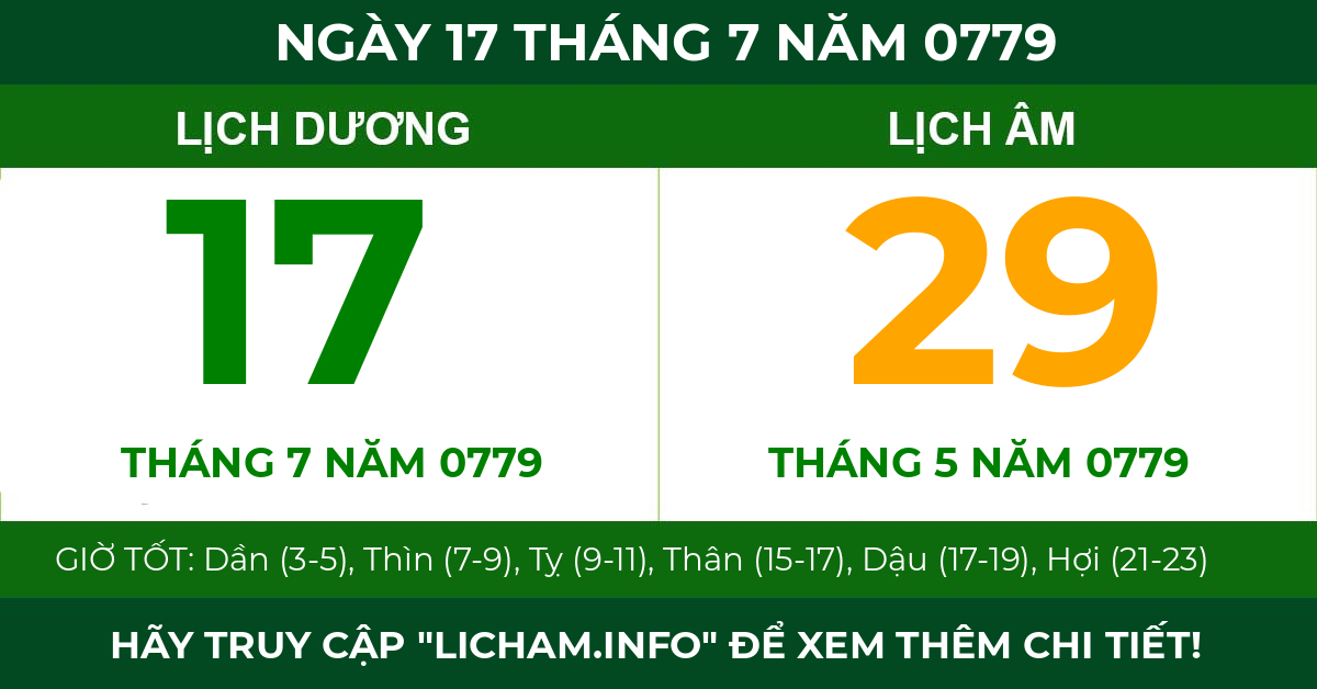 lịch âm ngày 17 tháng 7 năm 0779