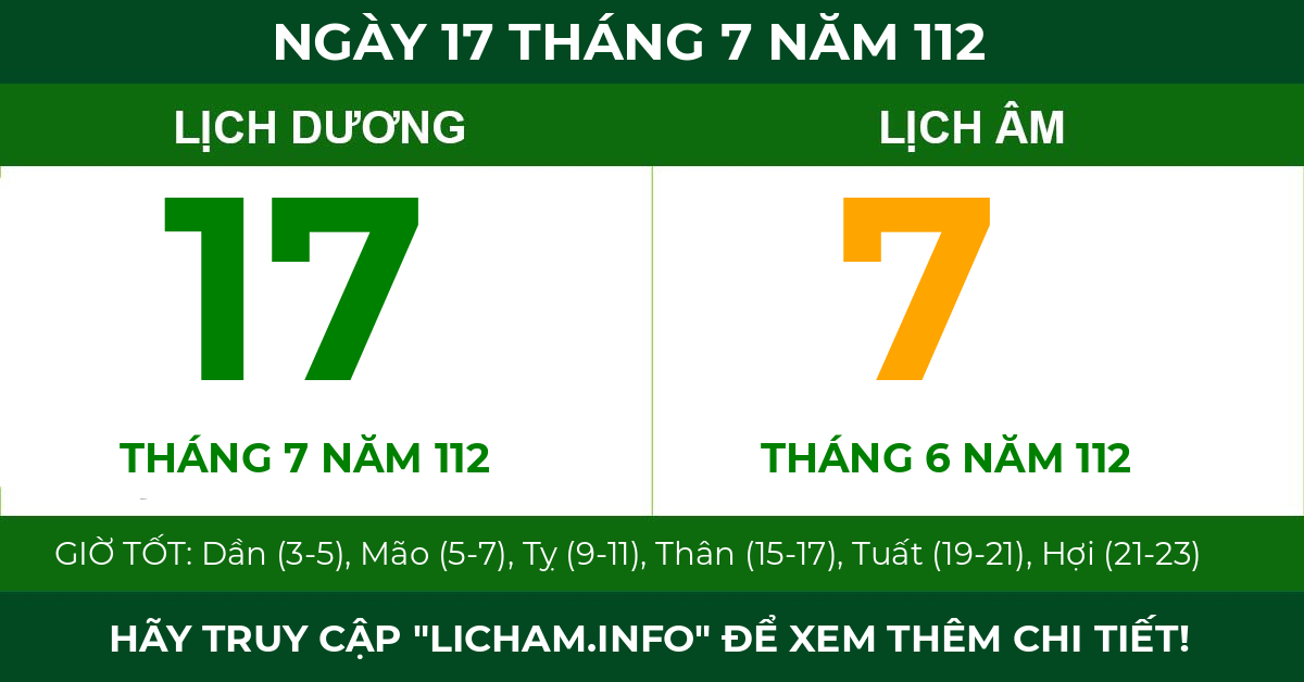 lịch âm ngày 17 tháng 7 năm 112
