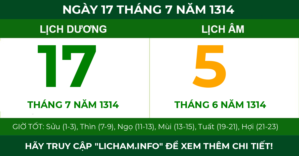 lịch âm ngày 17 tháng 7 năm 1314