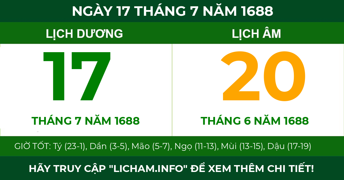 lịch âm ngày 17 tháng 7 năm 1688