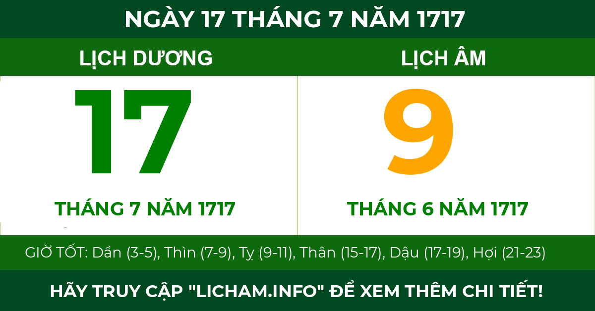 lịch âm ngày 17 tháng 7 năm 1717