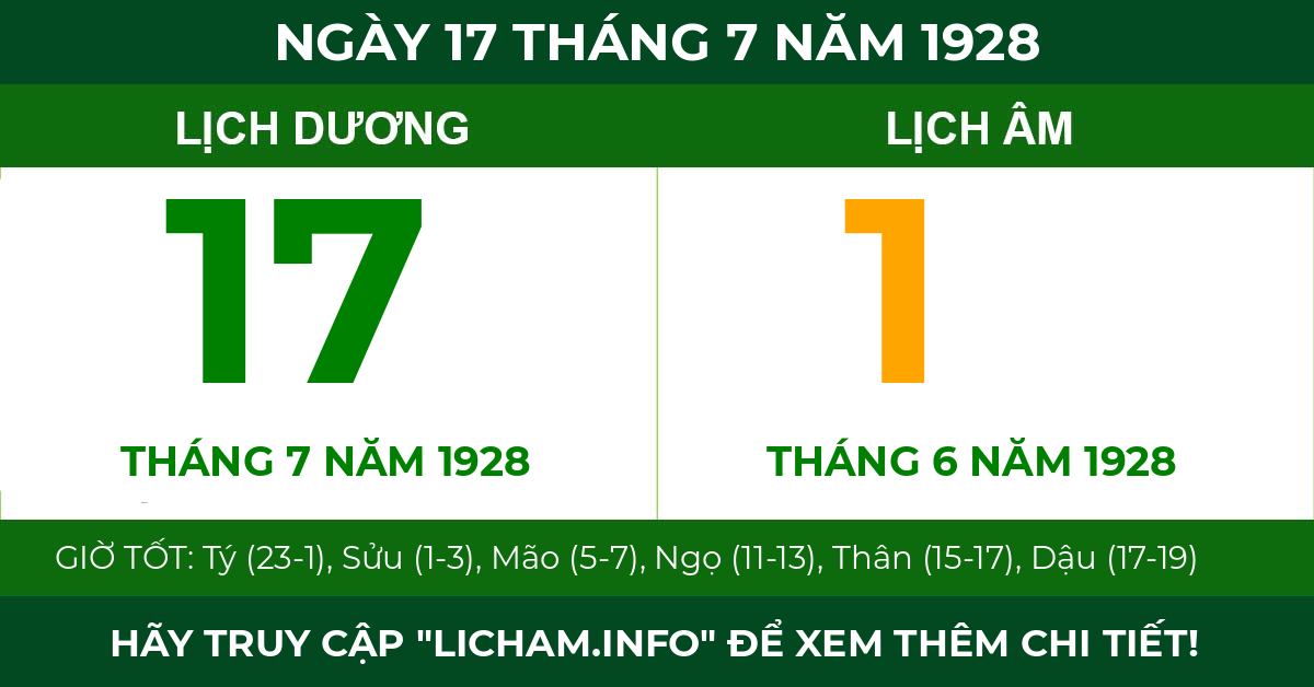 lịch âm ngày 17 tháng 7 năm 1928