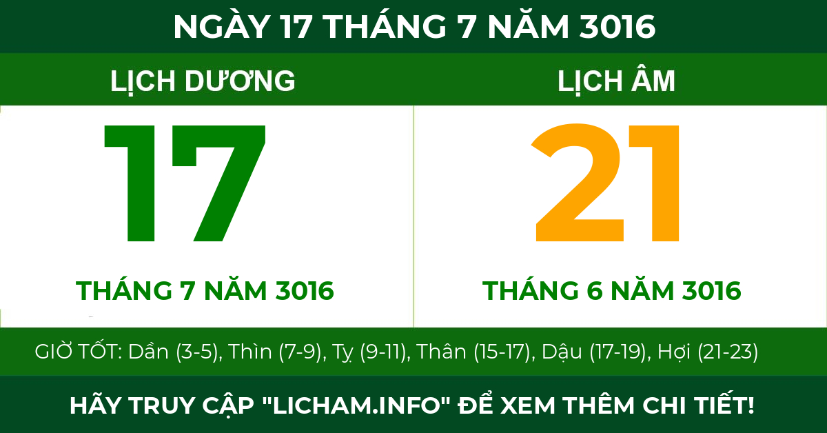lịch âm ngày 17 tháng 7 năm 3016