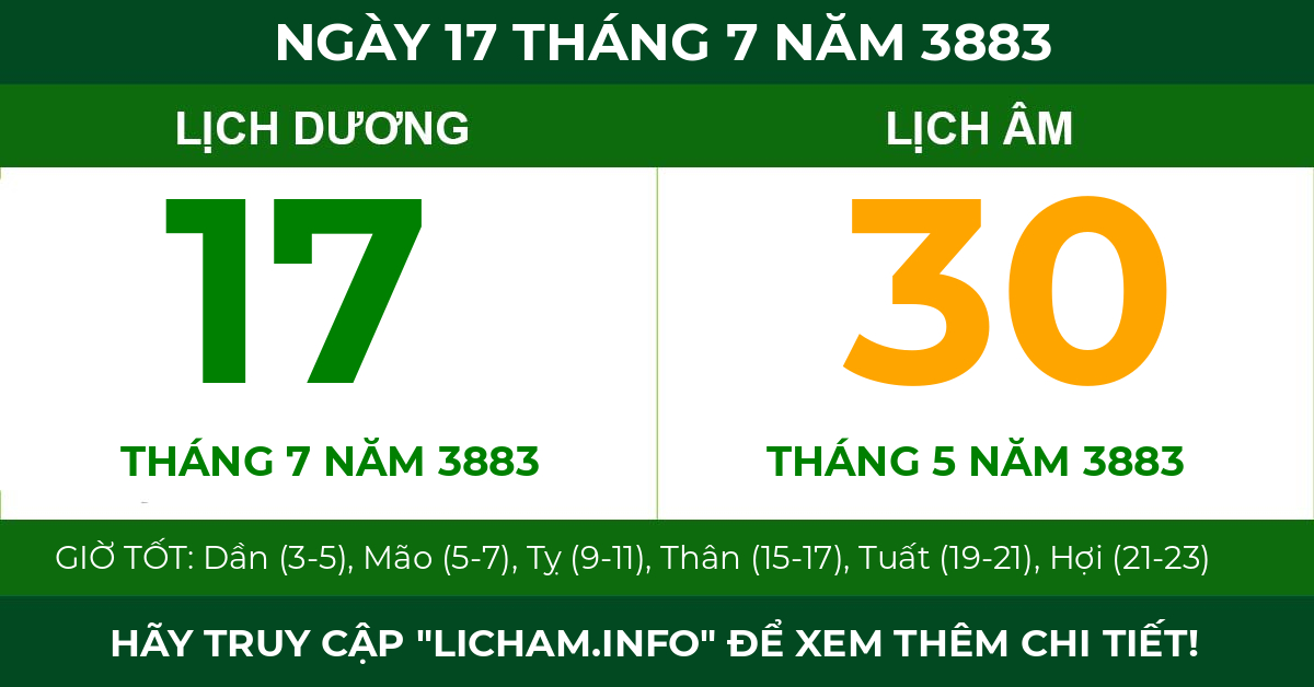 lịch âm ngày 17 tháng 7 năm 3883