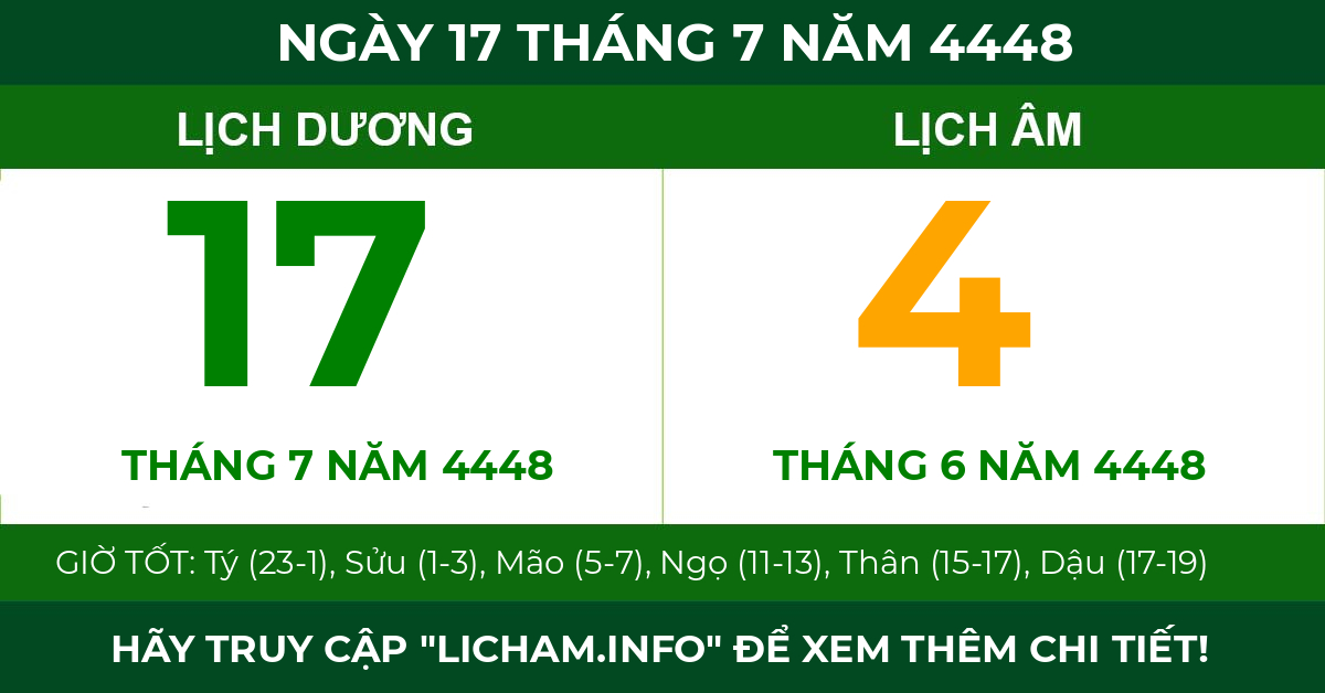 lịch âm ngày 17 tháng 7 năm 4448