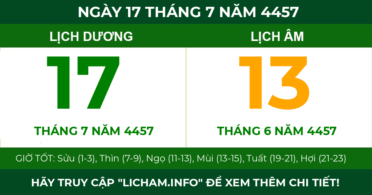 lịch âm ngày 17 tháng 7 năm 4457