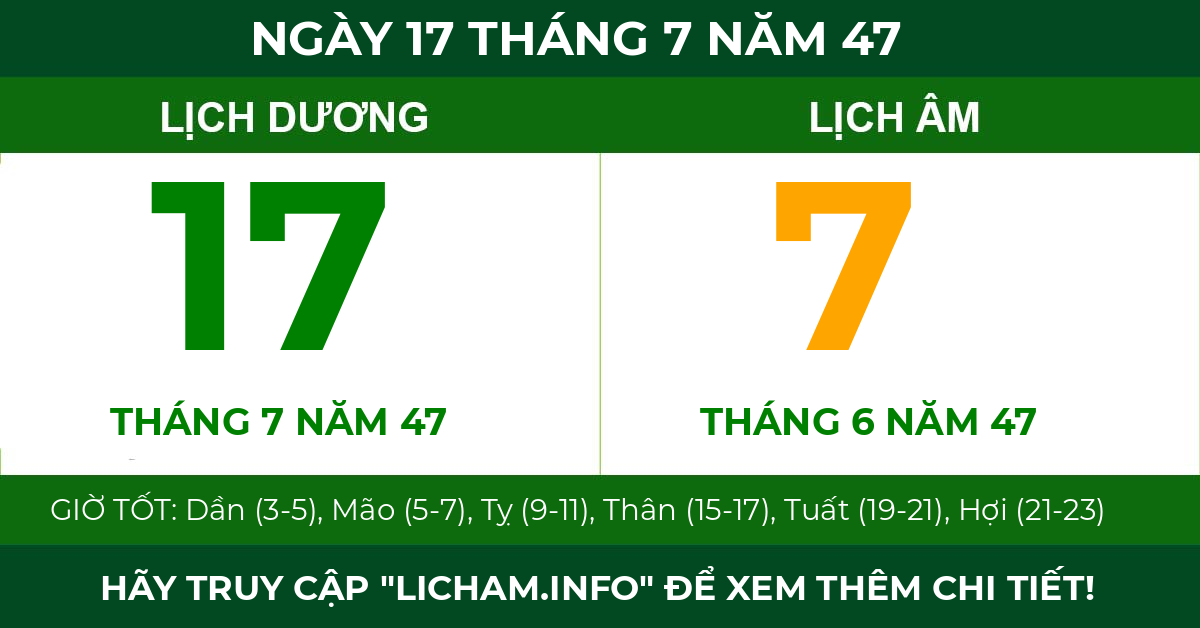 lịch âm ngày 17 tháng 7 năm 47