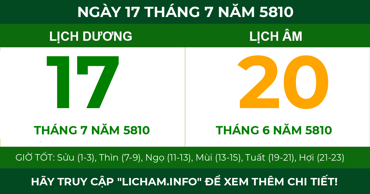 lịch âm ngày 17 tháng 7 năm 5810