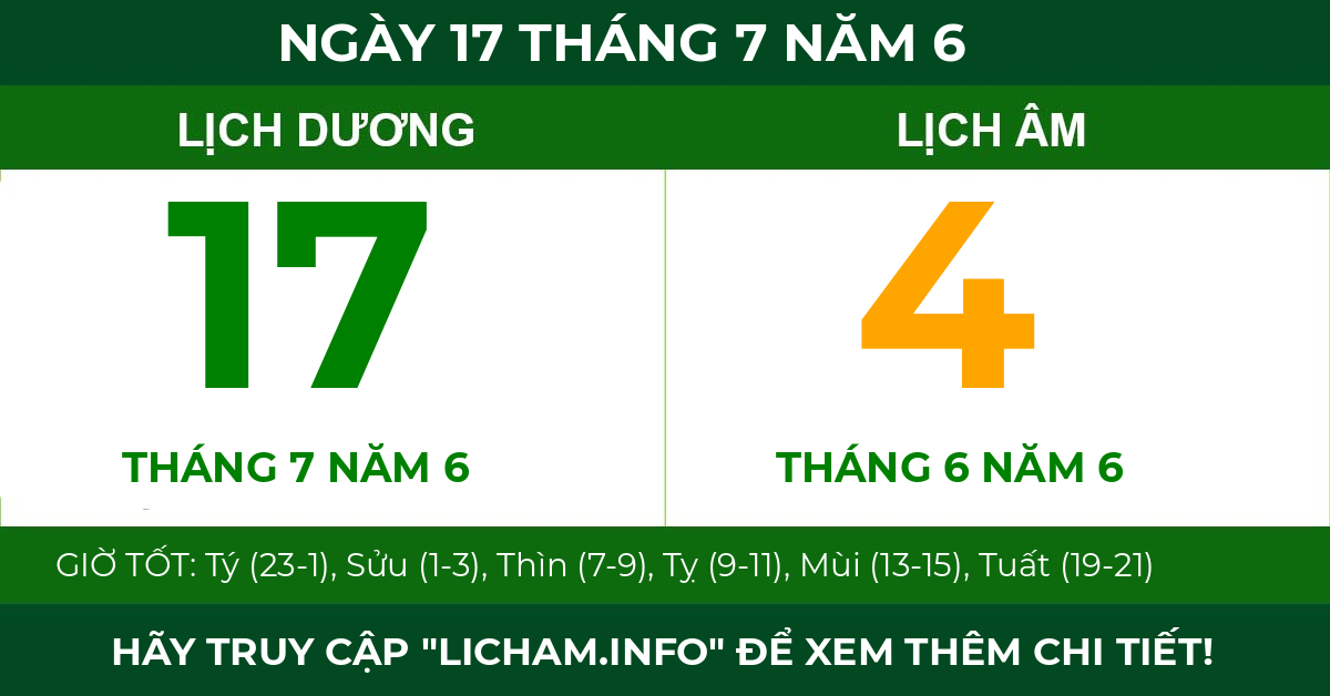 lịch âm ngày 17 tháng 7 năm 6