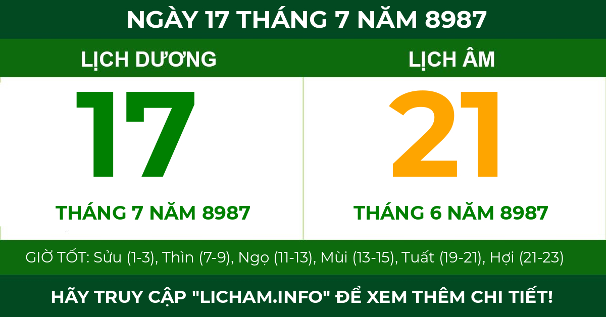 lịch âm ngày 17 tháng 7 năm 8987