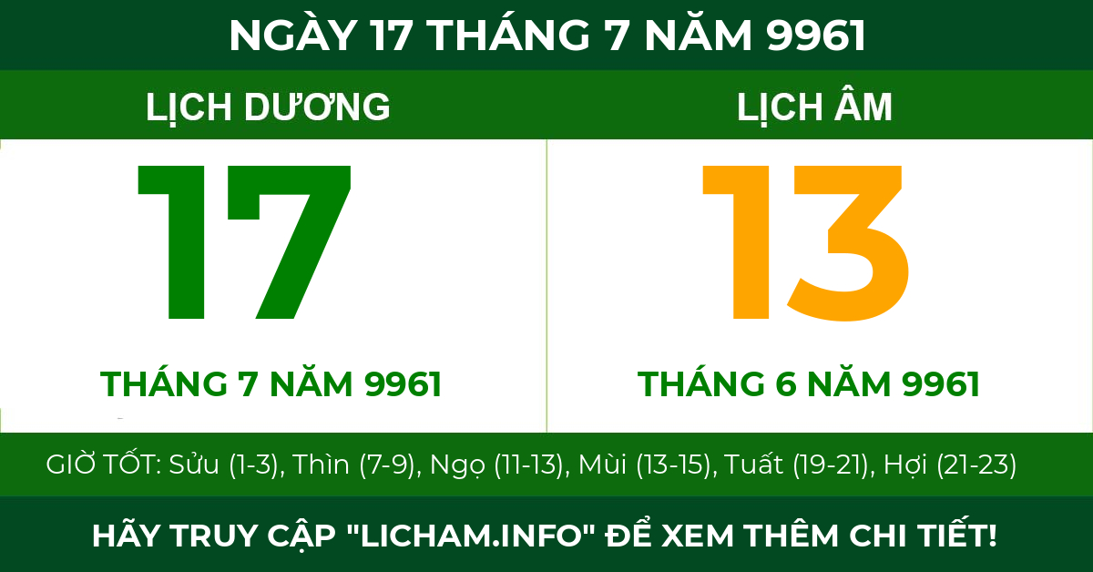 lịch âm ngày 17 tháng 7 năm 9961