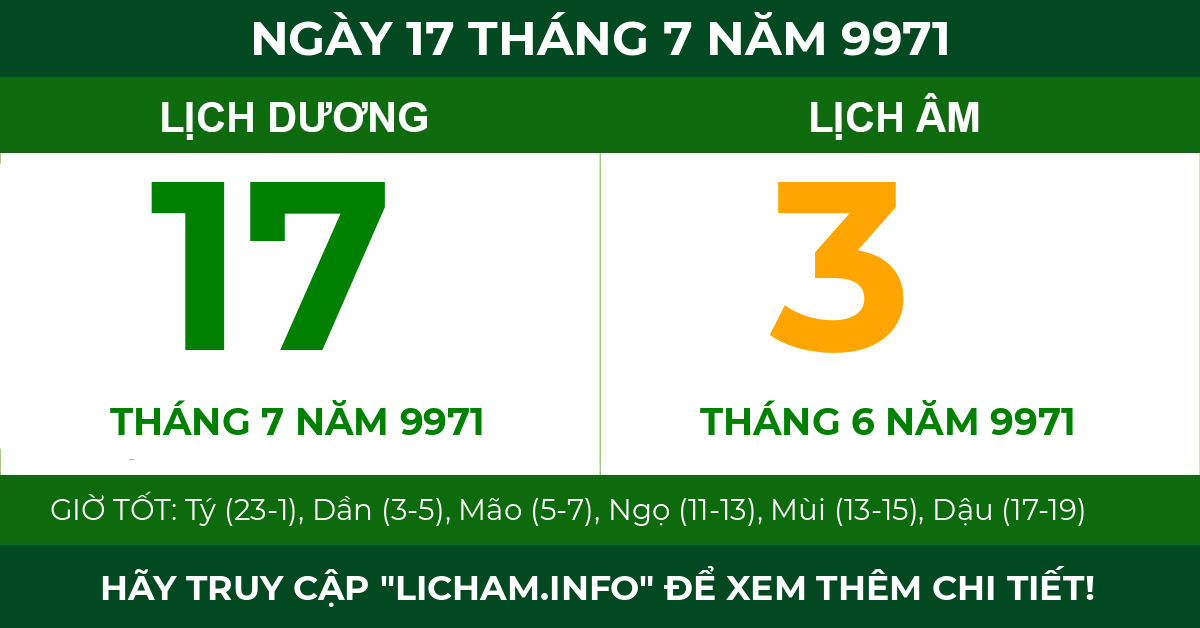 lịch âm ngày 17 tháng 7 năm 9971