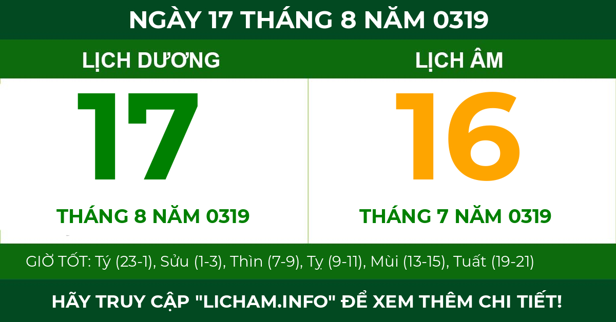 lịch âm ngày 17 tháng 8 năm 0319