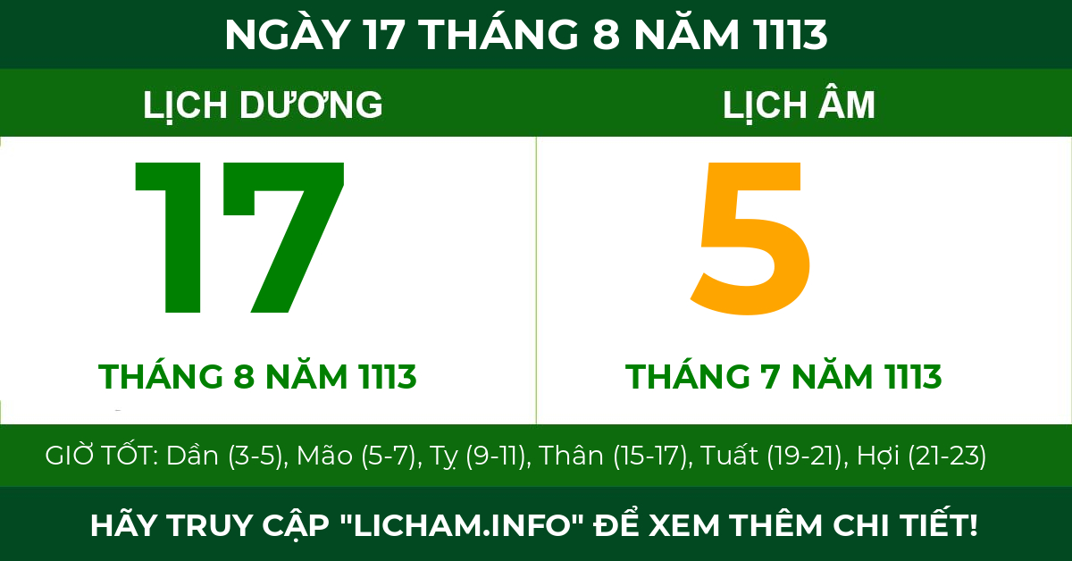 lịch âm ngày 17 tháng 8 năm 1113