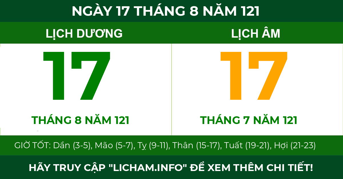 lịch âm ngày 17 tháng 8 năm 121