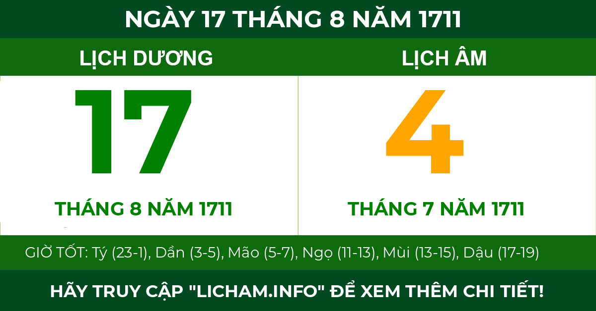 lịch âm ngày 17 tháng 8 năm 1711