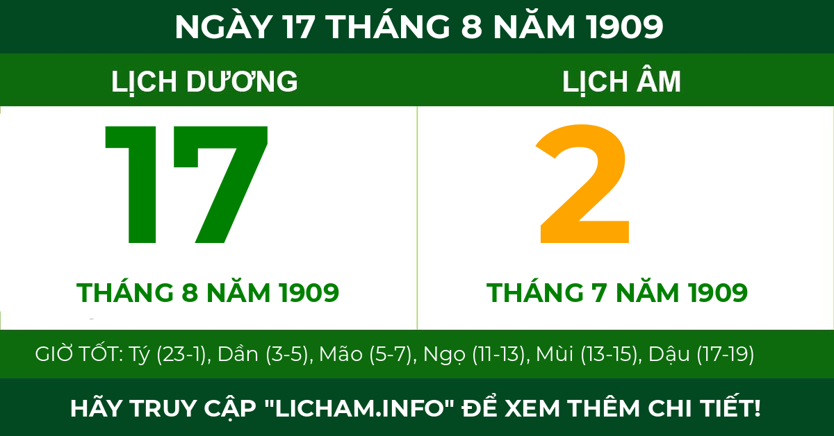 lịch âm ngày 17 tháng 8 năm 1909