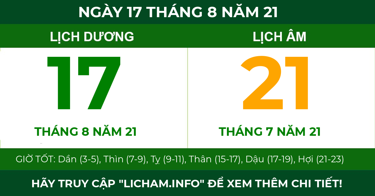 lịch âm ngày 17 tháng 8 năm 21