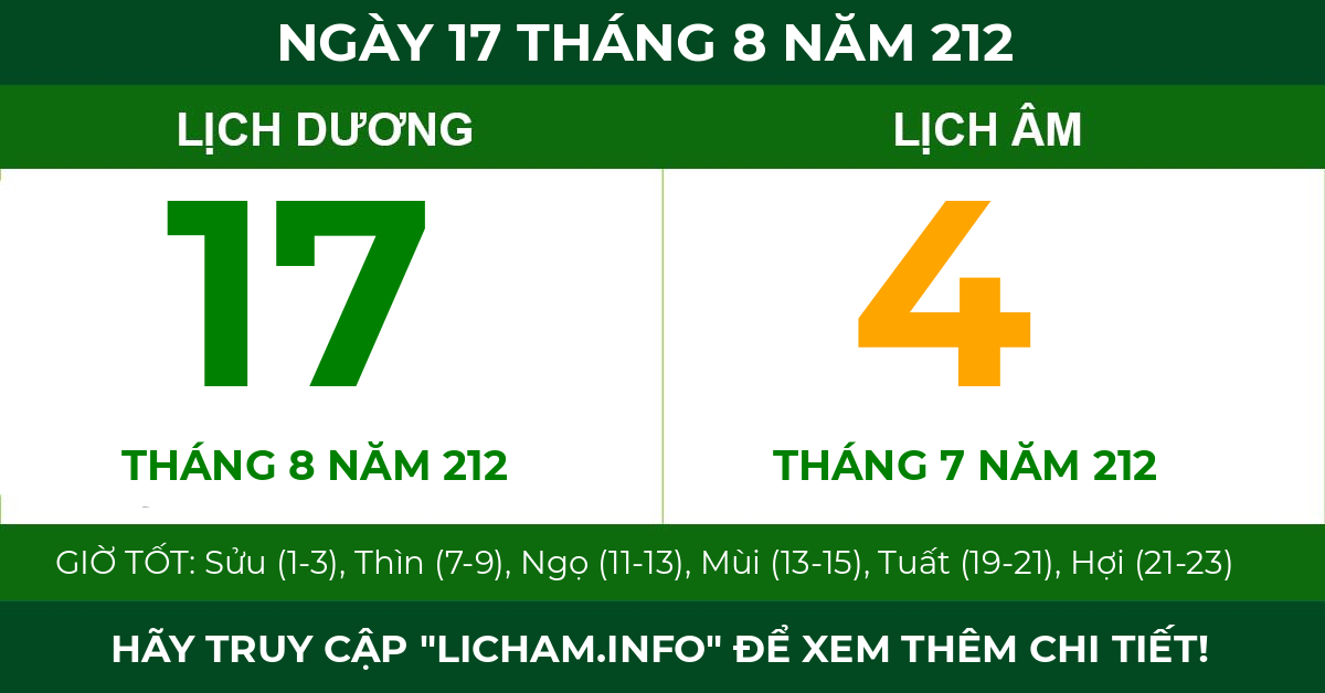 lịch âm ngày 17 tháng 8 năm 212