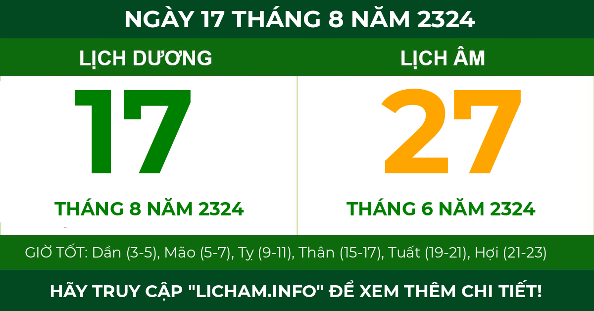 lịch âm ngày 17 tháng 8 năm 2324