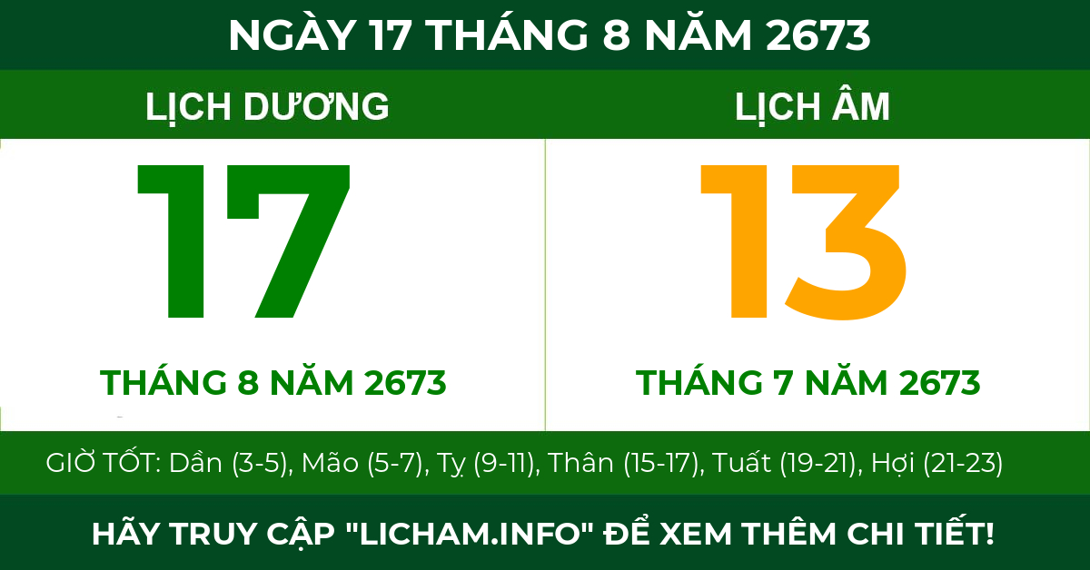lịch âm ngày 17 tháng 8 năm 2673