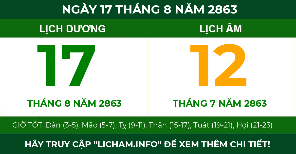 lịch âm ngày 17 tháng 8 năm 2863