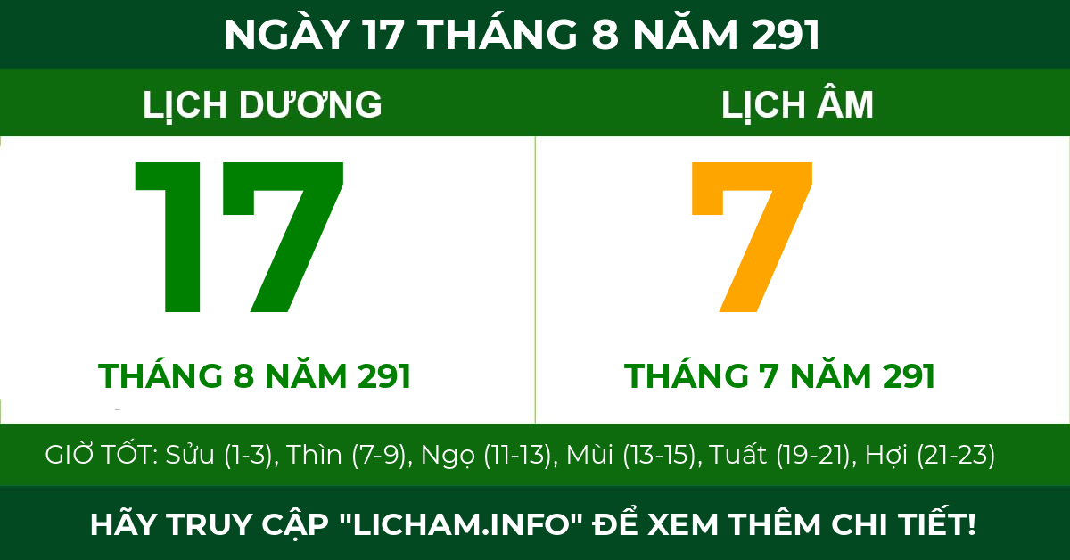 lịch âm ngày 17 tháng 8 năm 291