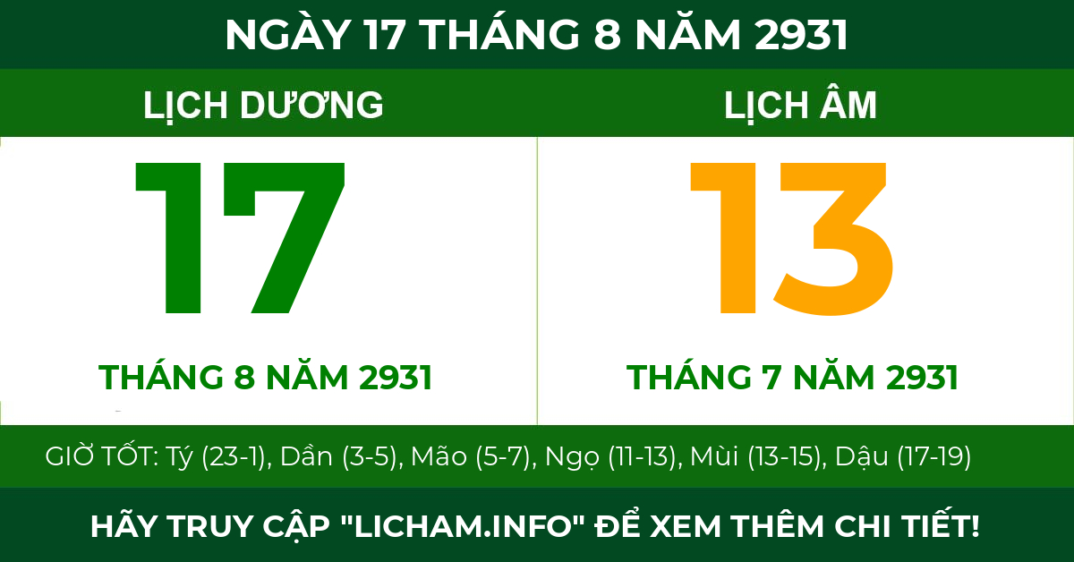 lịch âm ngày 17 tháng 8 năm 2931