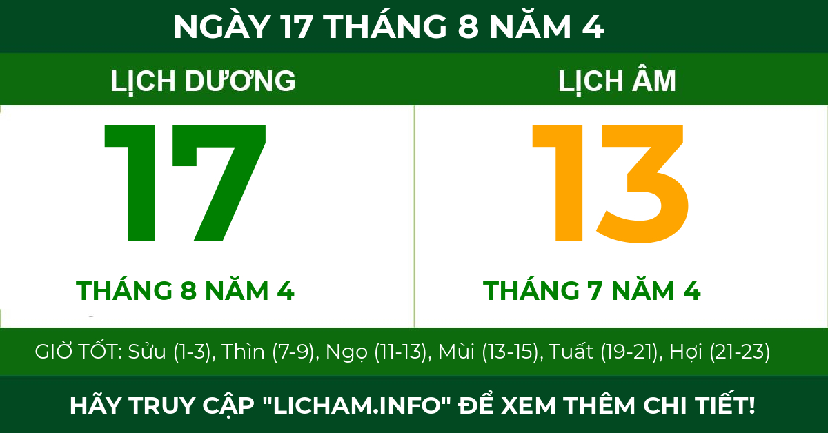 lịch âm ngày 17 tháng 8 năm 4