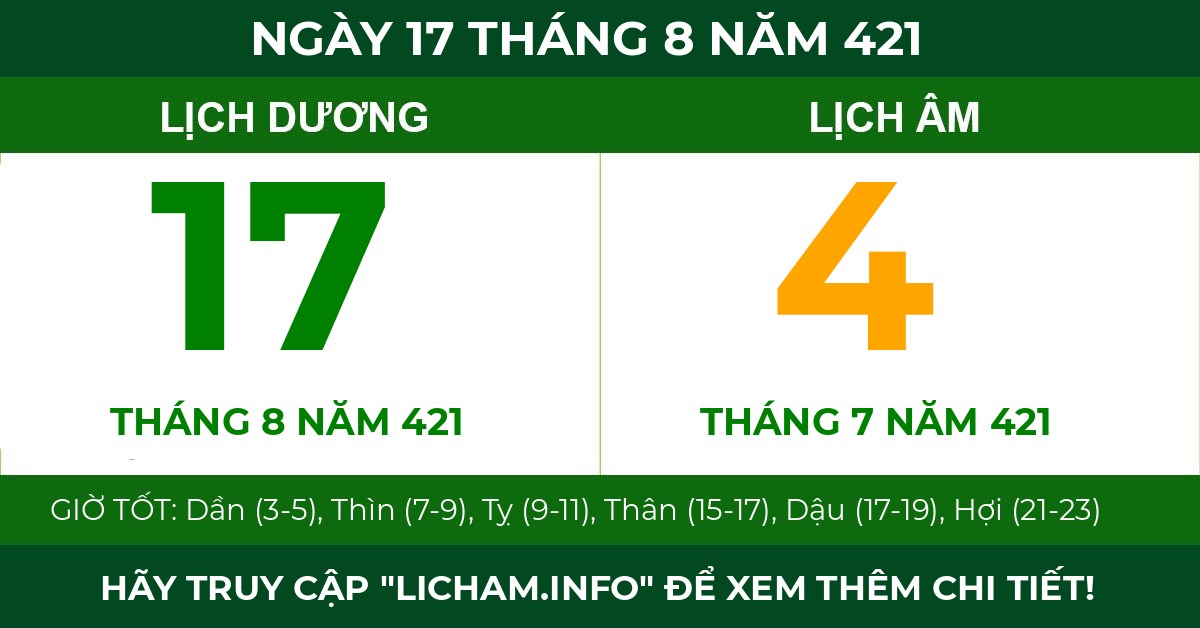 lịch âm ngày 17 tháng 8 năm 421