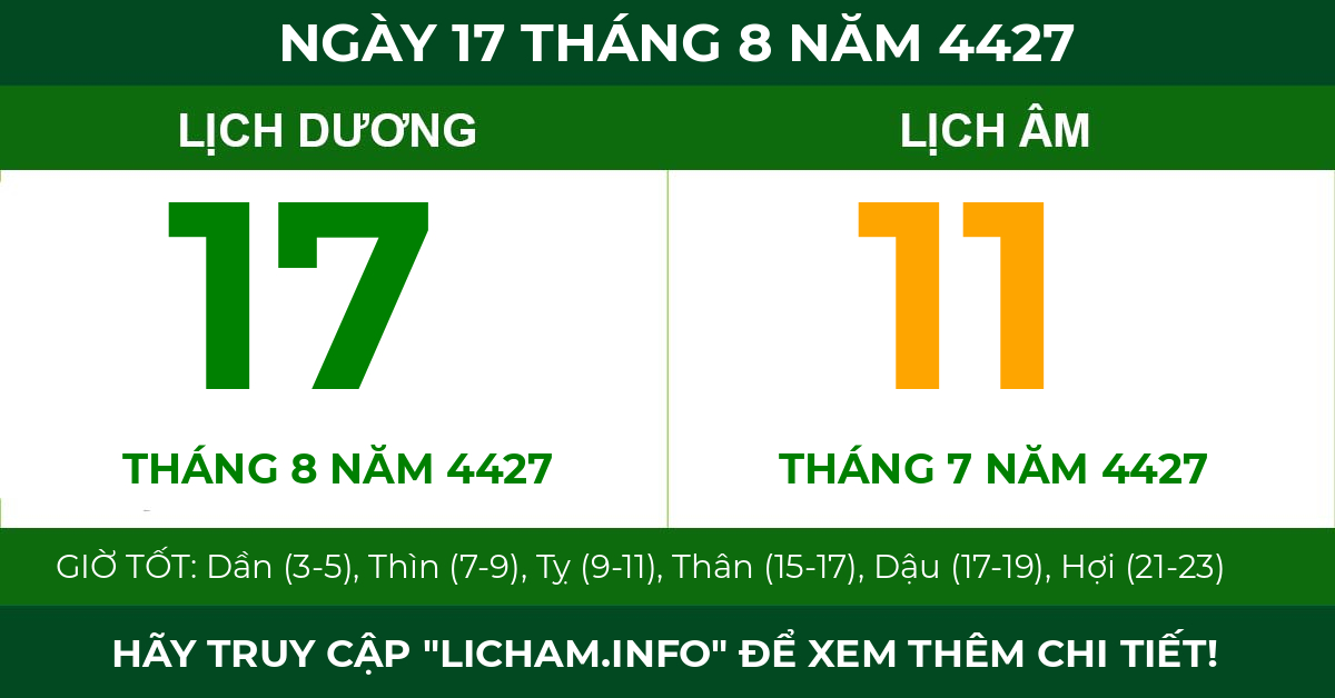 lịch âm ngày 17 tháng 8 năm 4427
